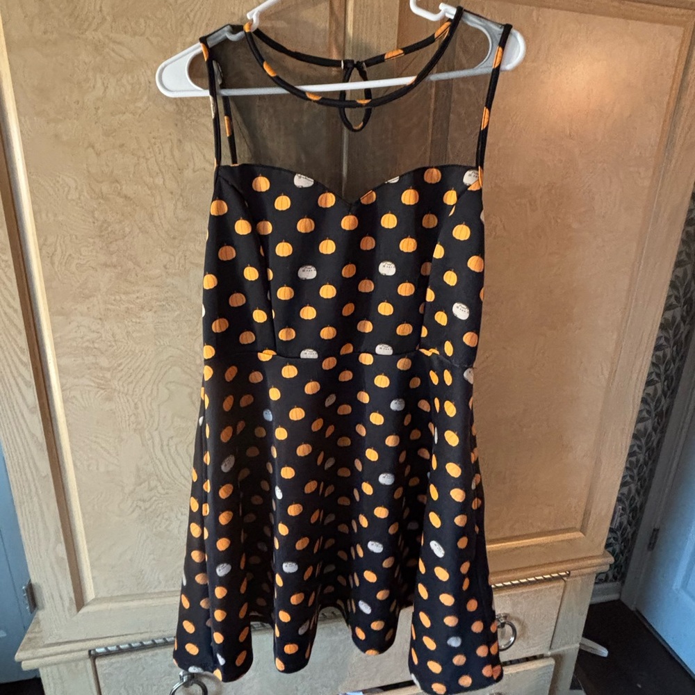Pusheen Black Dress with Orange Pumpkin Print